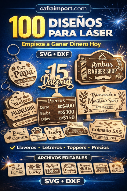 100 Diseños para Láser – Empieza a Ganar Dinero Hoy (SVG + DXF)